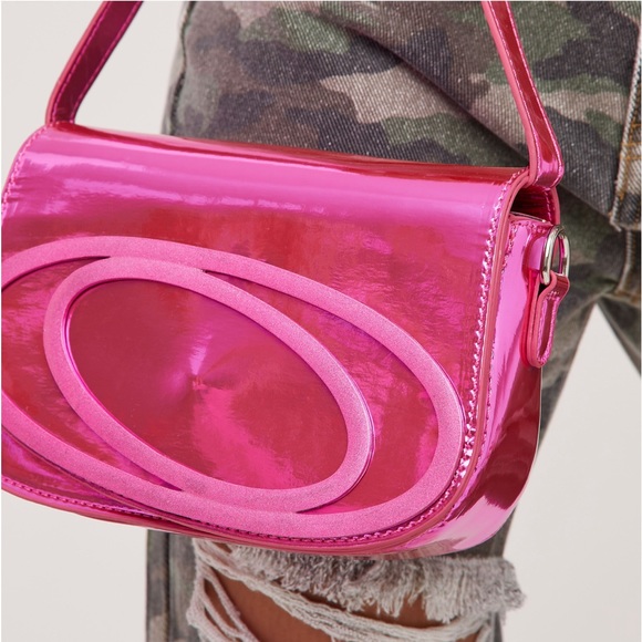 EGO • Jumping Diamante Detail Shaped Shoulder Bag Metallic Pink Purse - Picture 4 of 6